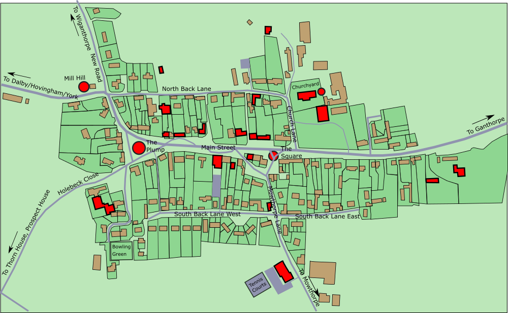 Map of Terrington showing places of historic interest